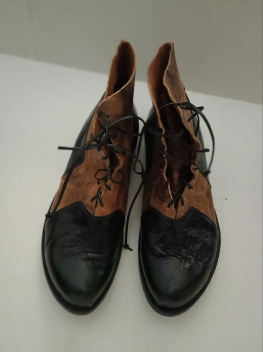 CYDWOQ (Sidewalk)Men's BlK Brown Leather Boots Made In USA Custom Size 44 10.5